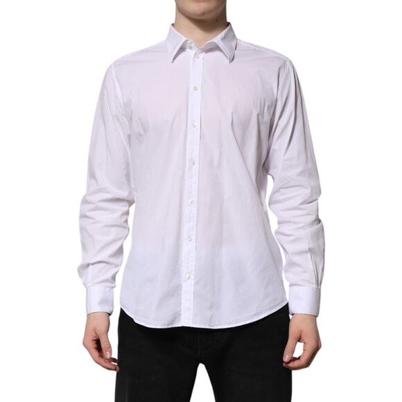 Dolce & Gabbana White Cotton STAFF Long Sleeves Forma Men's Shirt
